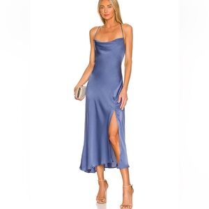 ASTR the Label Gaia Dress Denim blue midi strappy slip Revolve L